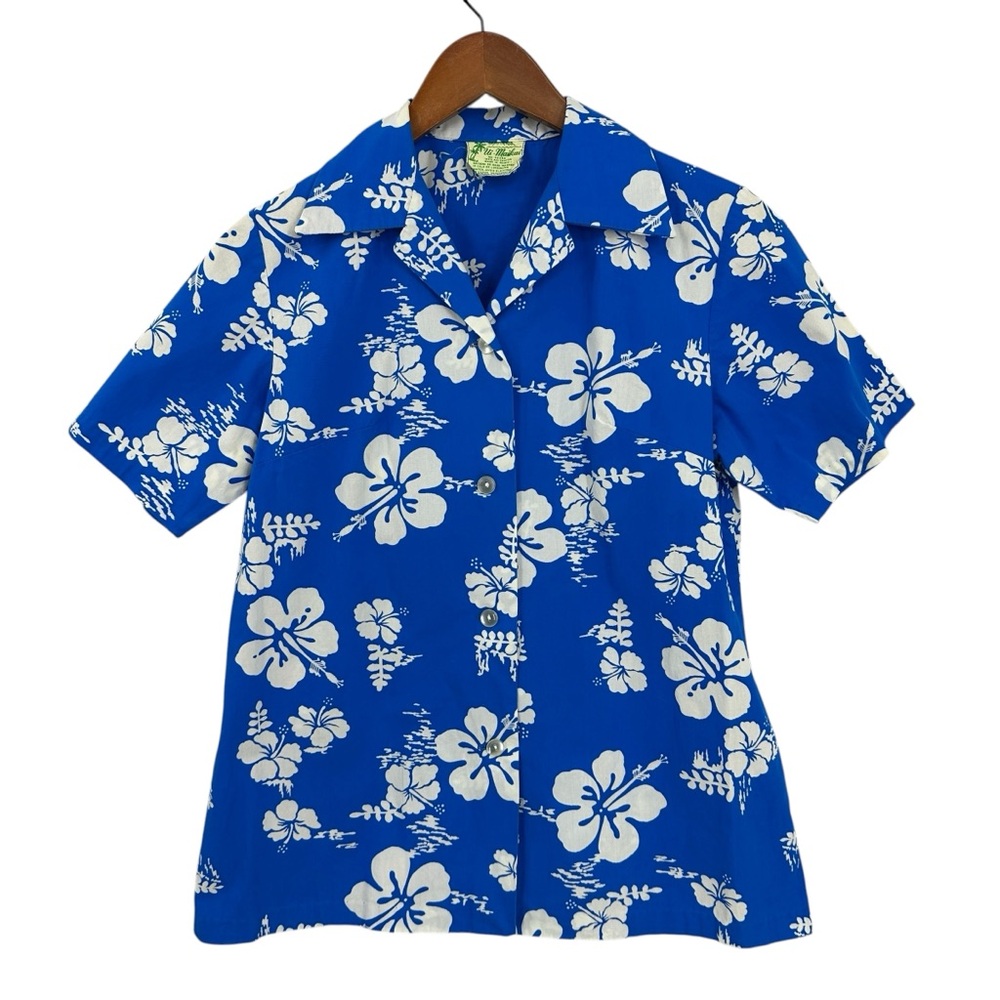 UI-MAIKAI Hawaiian Shirt 100% Cotton Aloha Floral Vintage Hibiscus Blue
